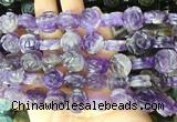 FGBS141 15 inches 14mm carved rose flower amethyst beads