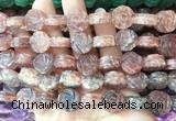 FGBS147 15 inches 14mm carved rose flower strawberry quartz beads