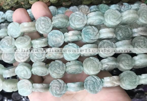 FGBS149 15 inches 14mm carved rose flower amazonite beads