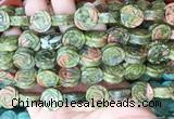 FGBS150 15 inches 14mm carved rose flower unakite beads