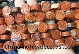 FGBS153 15 inches 14mm carved rose flower red jasper beads