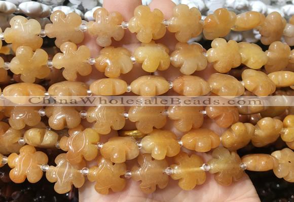 FGBS167 15 inches 15mm carved five petal flower red aventurine beads wholesale