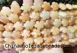 FGBS168 15 inches 15mm carved five petal flower pink aventurine beads wholesale