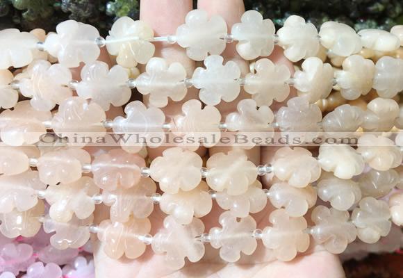 FGBS169 15 inches 15mm carved five petal flower pink aventurine beads wholesale