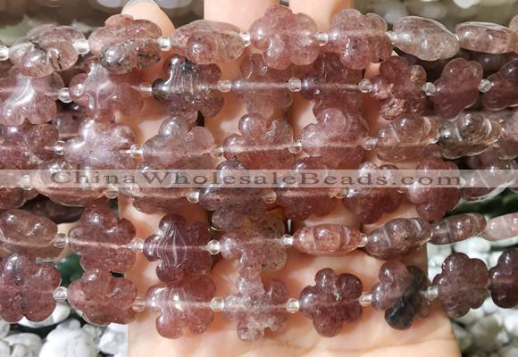 FGBS171 15 inches 15mm carved five petal flower strawberry quartz beads wholesale