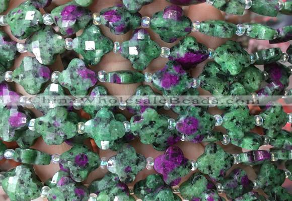 FGBS19 15 inches 12mm faceted Four leaf clover synthetic ruby zoisite beads