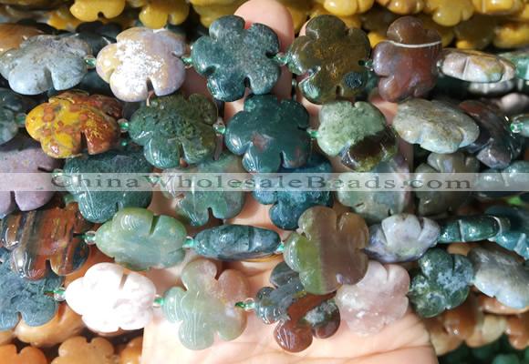 FGBS202 15 inches 20mm carved 5 petal flower indian agate beads wholesale