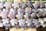 FGBS205 15 inches 20mm carved 5 petal flower lepidolite beads wholesale