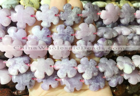 FGBS205 15 inches 20mm carved 5 petal flower lepidolite beads wholesale