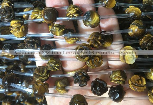 FGBS23 15 inches 8mm, 10mm, 12mm carved rose flower yellow tiger eye beads