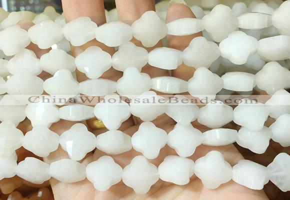 FGBS246 15 inches 13mm faceted 4 leaf clover white jade beads wholesale