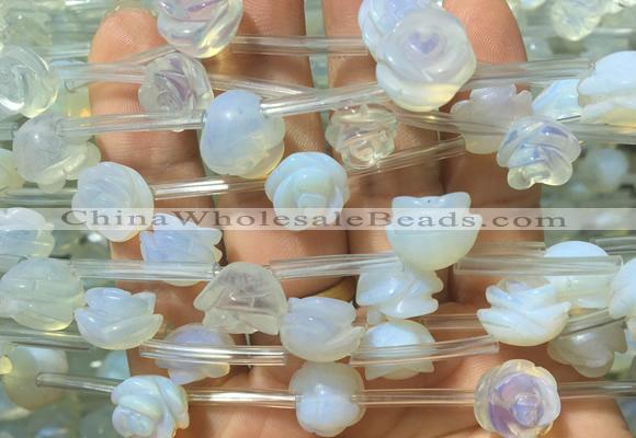 FGBS39 15 inches 8mm, 10mm, 12mm carved rose flower opalite beads