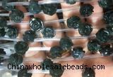 FGBS43 15 inches 10mm carved rose flower moss agate beads wholesale