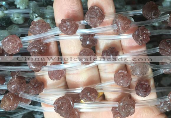 FGBS54 15 inches 10mm carved rose flower strawberry quartz beads wholesale