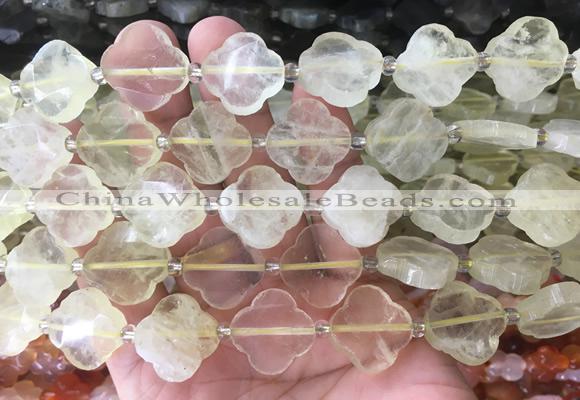 FGBS64 15 inches 16mm - 18mm faceted Four leaf clover lemon quartz beads