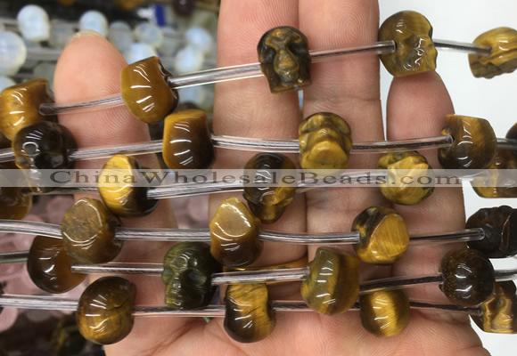 FGBS76 15 inches 10mm carved skull yellow tiger eye beads wholesale