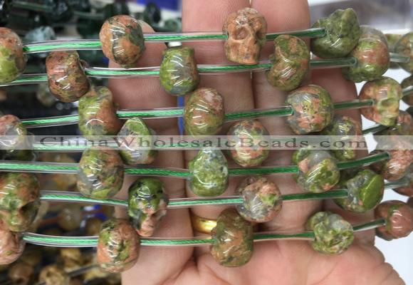 FGBS84 15 inches 10mm carved skull unakite beads wholesale