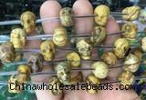 FGBS92 15 inches 12mm carved skull picture jasper beads wholesale