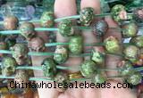 FGBS96 15 inches 12mm carved skull unakite beads wholesale