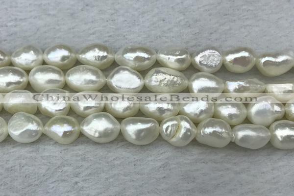 FWP286 15 inches 9mm - 10mm baroque white freshwater pearl strands