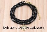 GMN7545 4mm faceted round tiny black onyx beaded necklace with letter charm