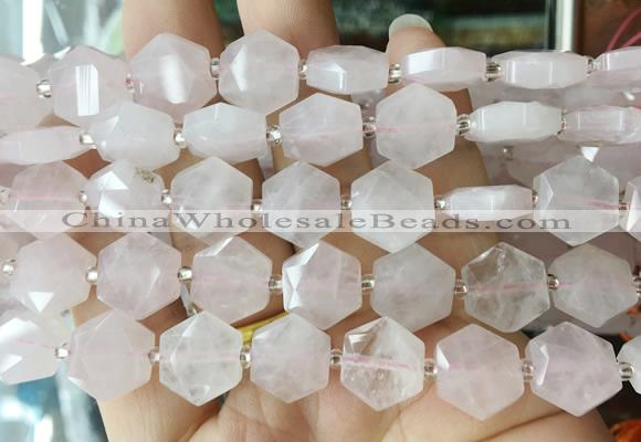 HABS06 15 inches 12mm faceted hexagon rose quartz beads wholesale