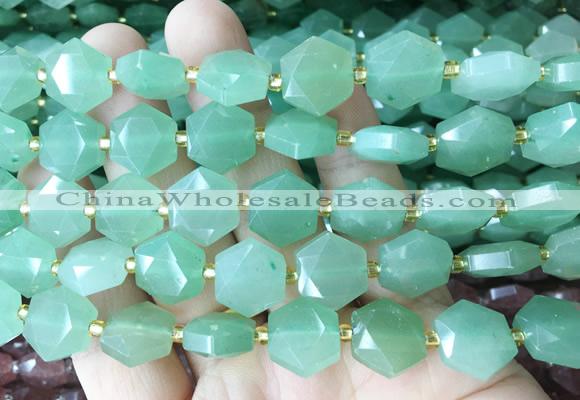 HABS07 15 inches 12mm faceted hexagon green aventurine jade beads wholesale