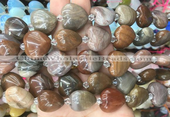 HGBS58 15 inches 20mm heart wood jasper gemstone beads wholesale