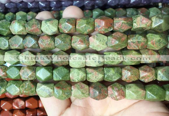 NGBS144 15 inches 9*11mm faceted nuggets unakite gemstone beads