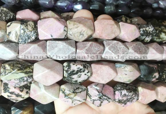 NGBS169 15 inches 13*18mm faceted nuggets black veined rhodonite gemstone beads