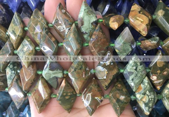 NGBS98 15 inches 13*22mm - 15*25mm faceted marquise green rhyolite beads