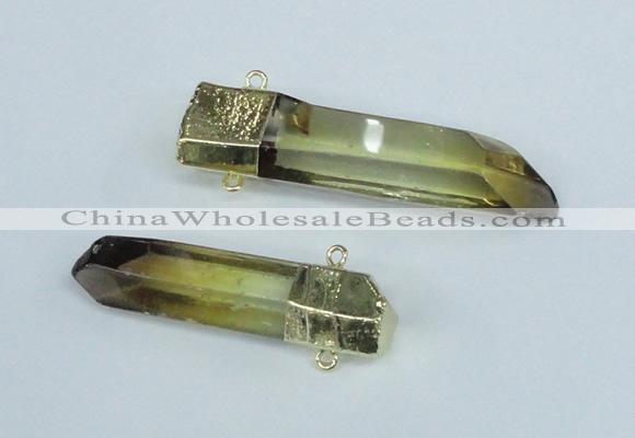 NGC443 13*50mm - 15*65mm faceted nuggets lemon quartz connectors