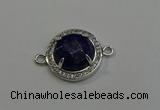 NGC5022 20mm flat round lapis lazuli with rhinestone connectors