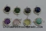 NGC5025 20mm flat round mixed gemstone connectors wholesale