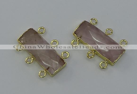 NGC5351 12*30mm - 15*30mm faceted rectangle rose quartz connectors