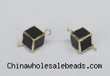 NGC726 12*12mm cube black agate connectors wholesale