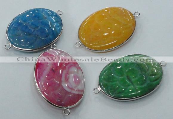 NGC84 30*40mm carved oval agate gemstone connectors wholesale