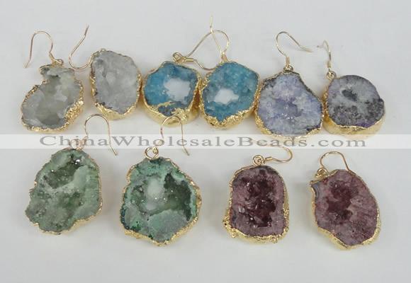 NGE39 20*25mm - 25*30mm freeform plated druzy agate earrings