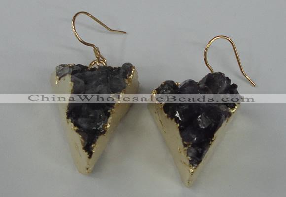 NGE41 18*22mm - 20*25mm triangle druzy amethyst earrings