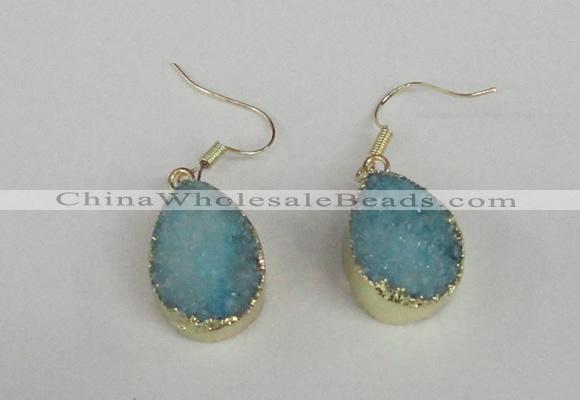 NGE87 15*20mm teardrop druzy agate gemstone earrings wholesale