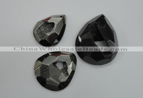 NGP1130 40*45 - 50*55mm faceted teardrop plated druzy agate pendants