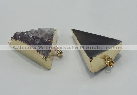 NGP1401 30*35mm - 35*40mm triangle druzy amethyst pendants wholesale