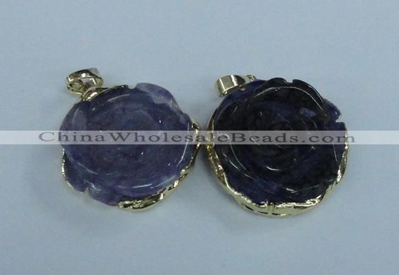 NGP1709 28*30mm - 30*32mm carved flower agate gemstone pendants