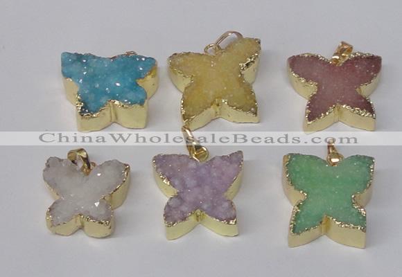 NGP2114 15*20mm - 18*25mm butterfly druzy agate gemstone pendants