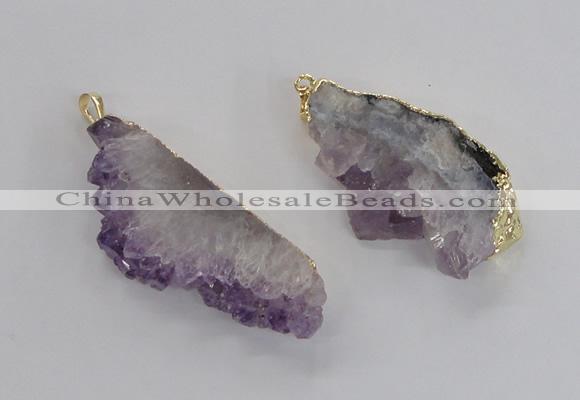 NGP2358 30*50mm - 30*65mm freeform druzy amethyst pendants