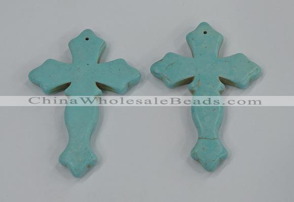 NGP3224 50*75mm cross turquoise gemstone pendants wholeasle