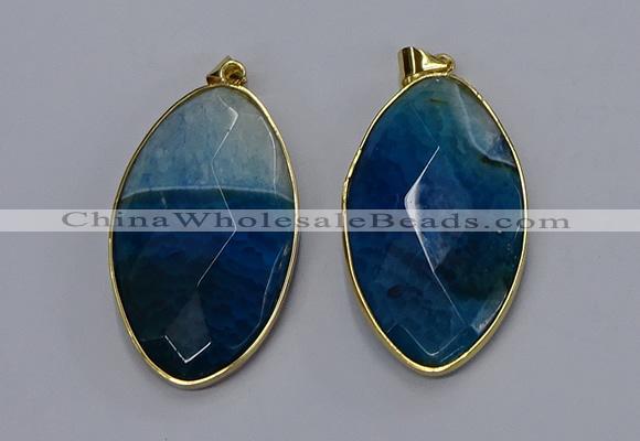 NGP3288 33*55mm faceted marquise agate gemstone pendants wholesale