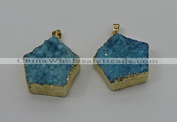 NGP4115 28*28mm - 30*30mm pentagon druzy quartz pendants wholesale