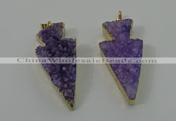 NGP4155 20*45mm - 22*48mm arrowhead druzy quartz pendants