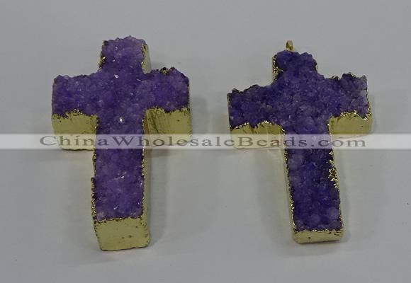 NGP4174 30*48mm - 32*50mm cross druzy quartz pendants wholesale